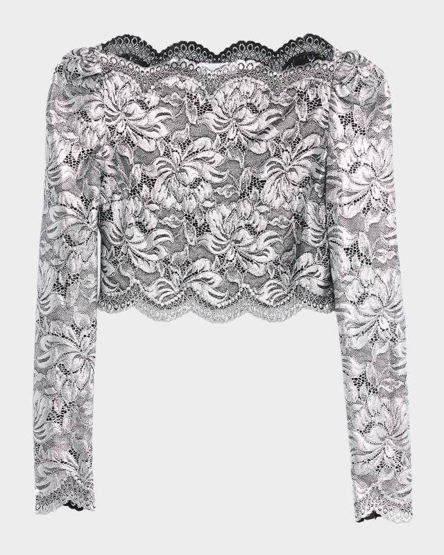Haut Metallic Floral Lace Crop Top